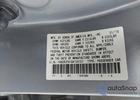 2016 Honda Accord Ex-L from USA, damaged, VIN 1HGCR2F81GA104157